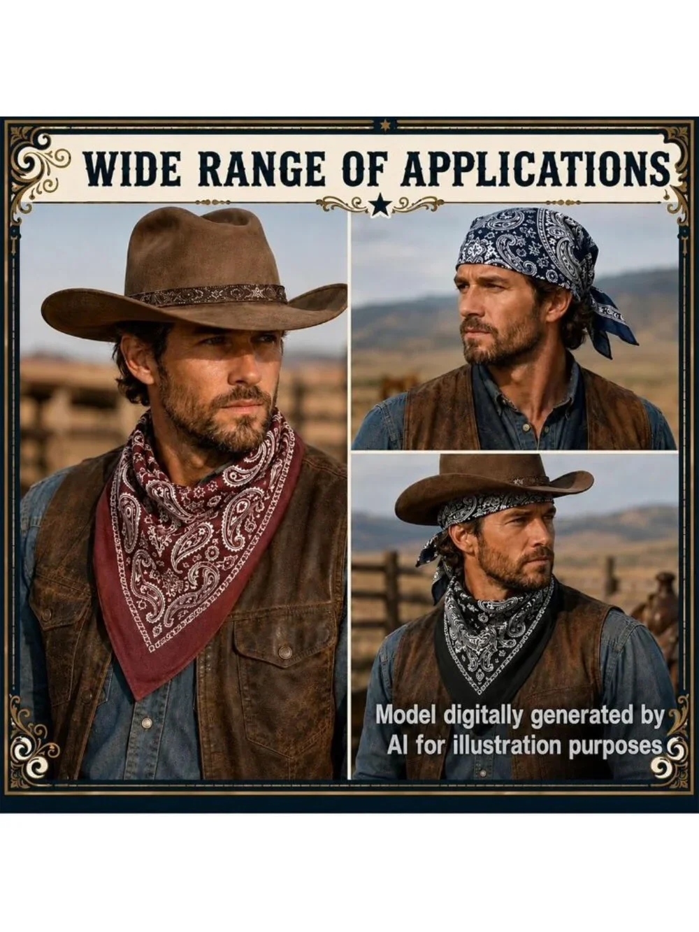 8 Pcs Wild Rags for Men - 35 Inch Western Cowboy Bandanas, Stylish Accessories